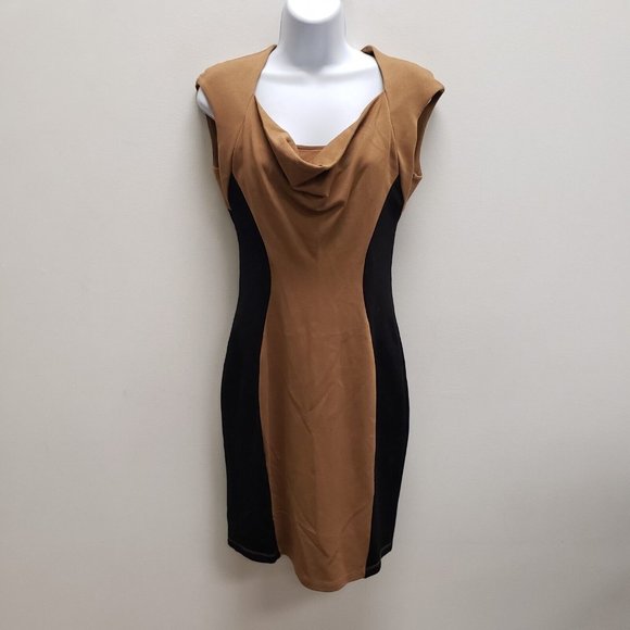 Joseph Ribkoff Dresses & Skirts - Joseph Ribkoff Womens Cowl Neck Knee Length Dress Size 6 Brown Black Sleeveless